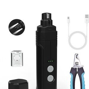 Pet nail grinder w/nail clippers • Low-Noise w/LED Light – Rechargeable Cordless